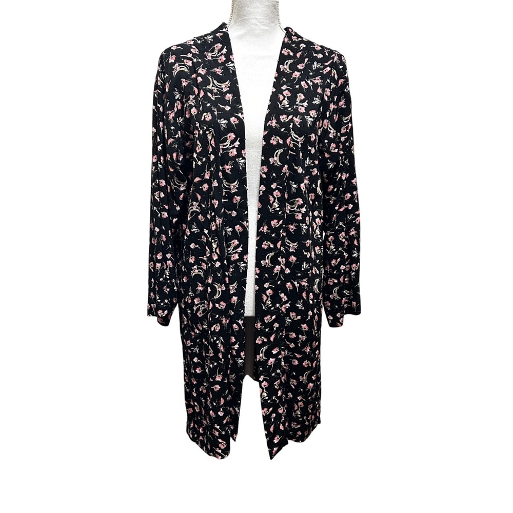 Carole Christian Women Cottage Whimsigoth Open Cardigan L Black Floral Textured